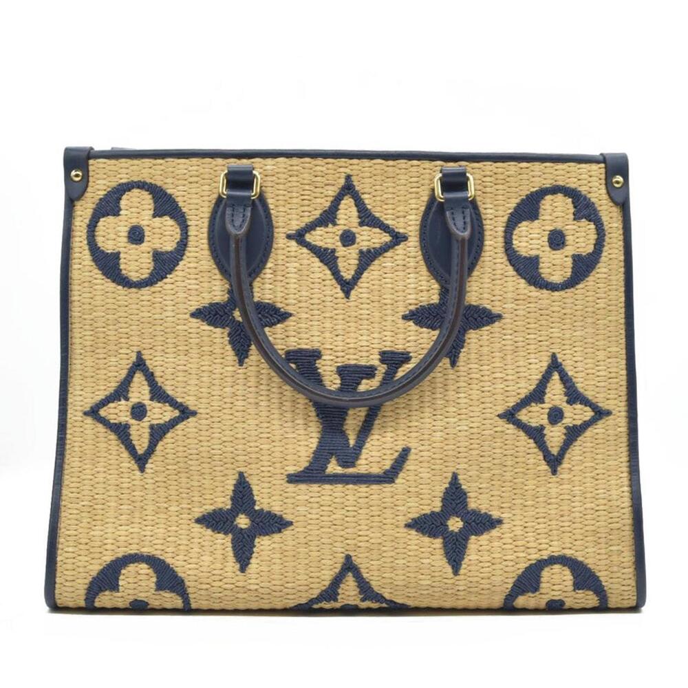 Louis Vuitton Raffia Calfskin Monogram Giant Onthego MM Blue - Picture 10 of 15